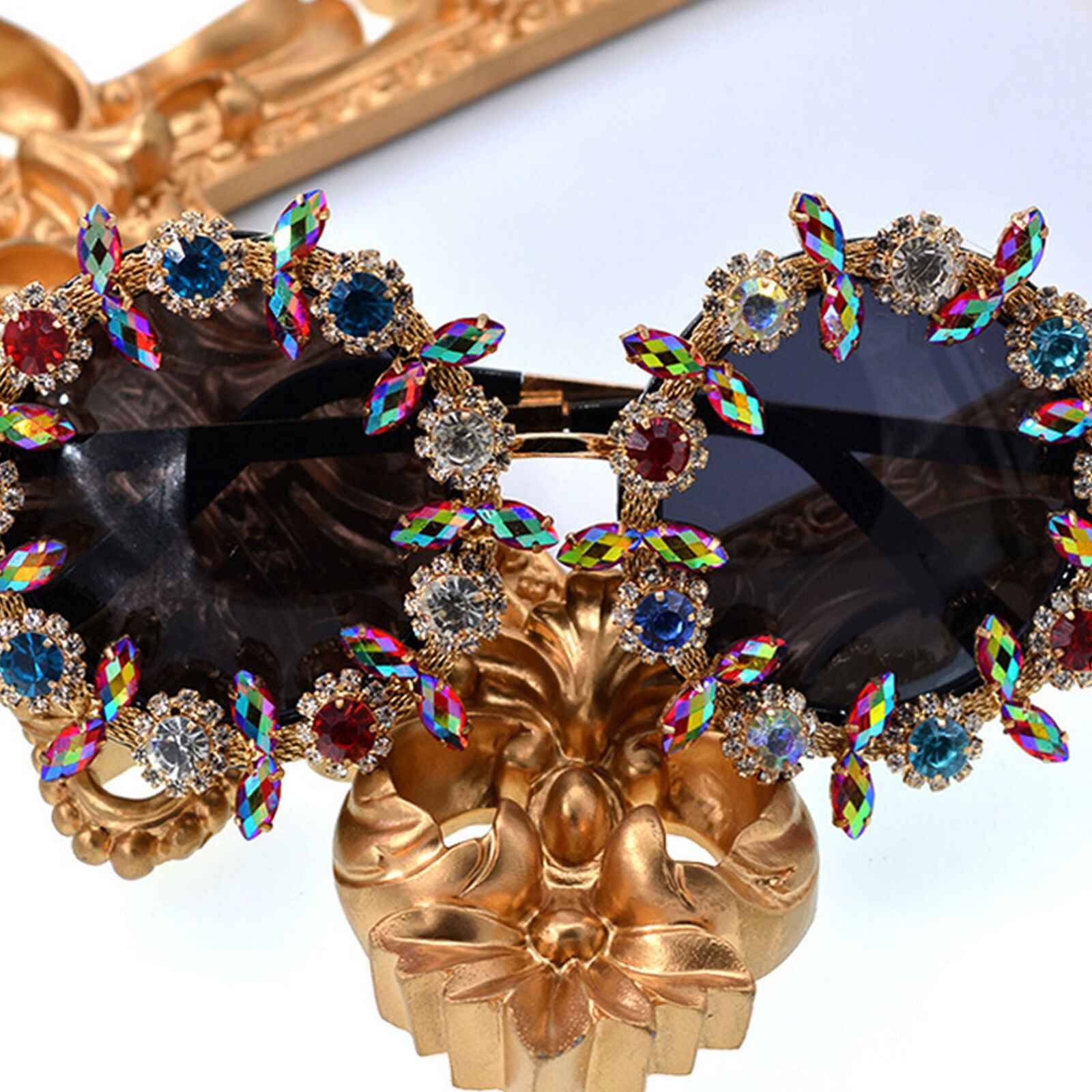 Luxury Round Oversized Rhinestone Sunglasses Handmade Women Fashion Shades