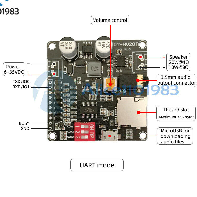 12V/24V Power Supply 10W/20W Voice Playback Module supporting Micro SD Card