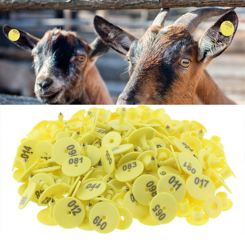 100PCS Small Numbered Livestock Ear Tag for Pig Cow Cattle Goat Sheep Yellow