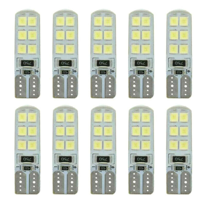 10x Xenon White T10 W5W 12-SMD 2835 LED Canbus Error Free Silica Light-B MLDFAU