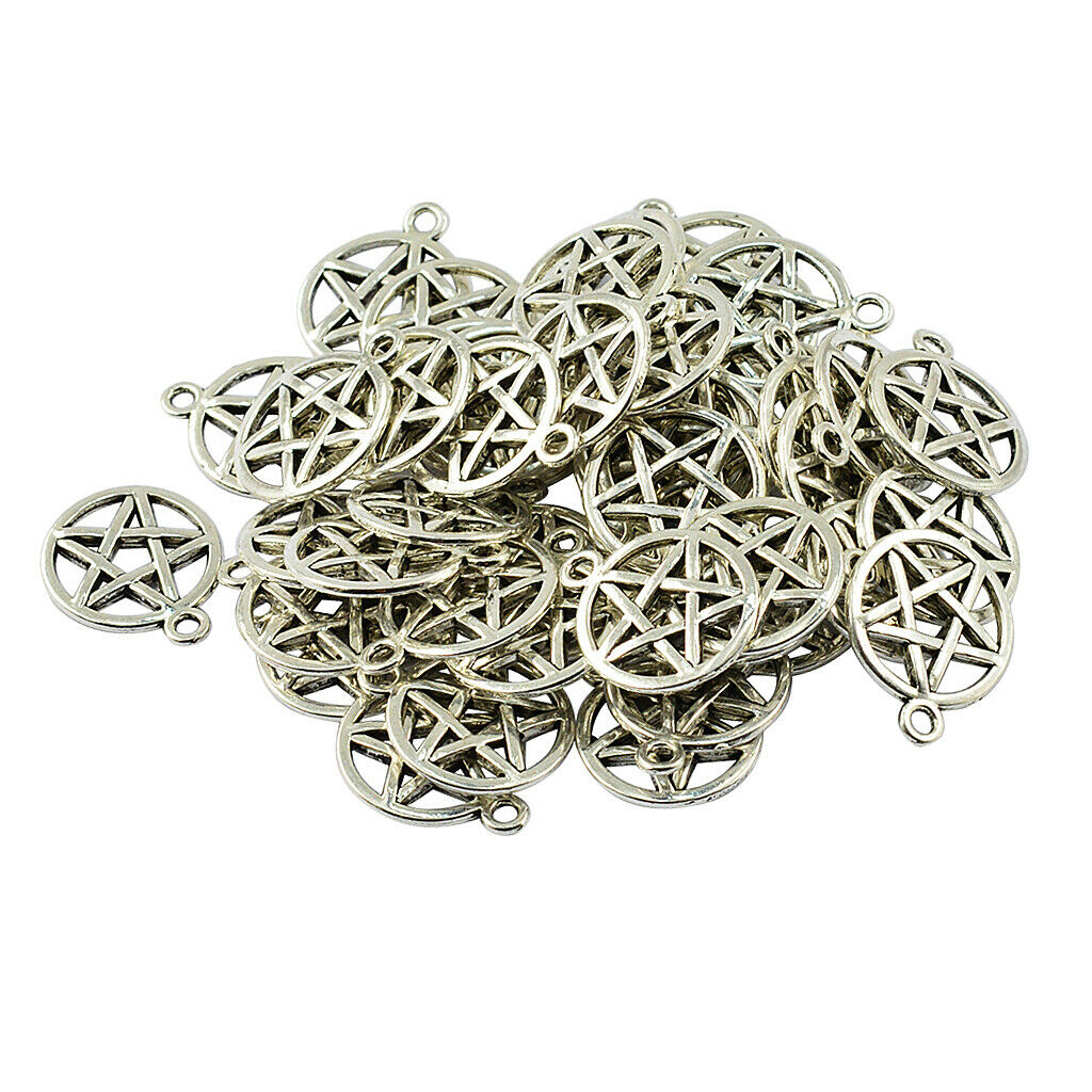 50x Round Star Pentacle Pendant Charms Alloy Necklace Pendant Base DIY Crafts