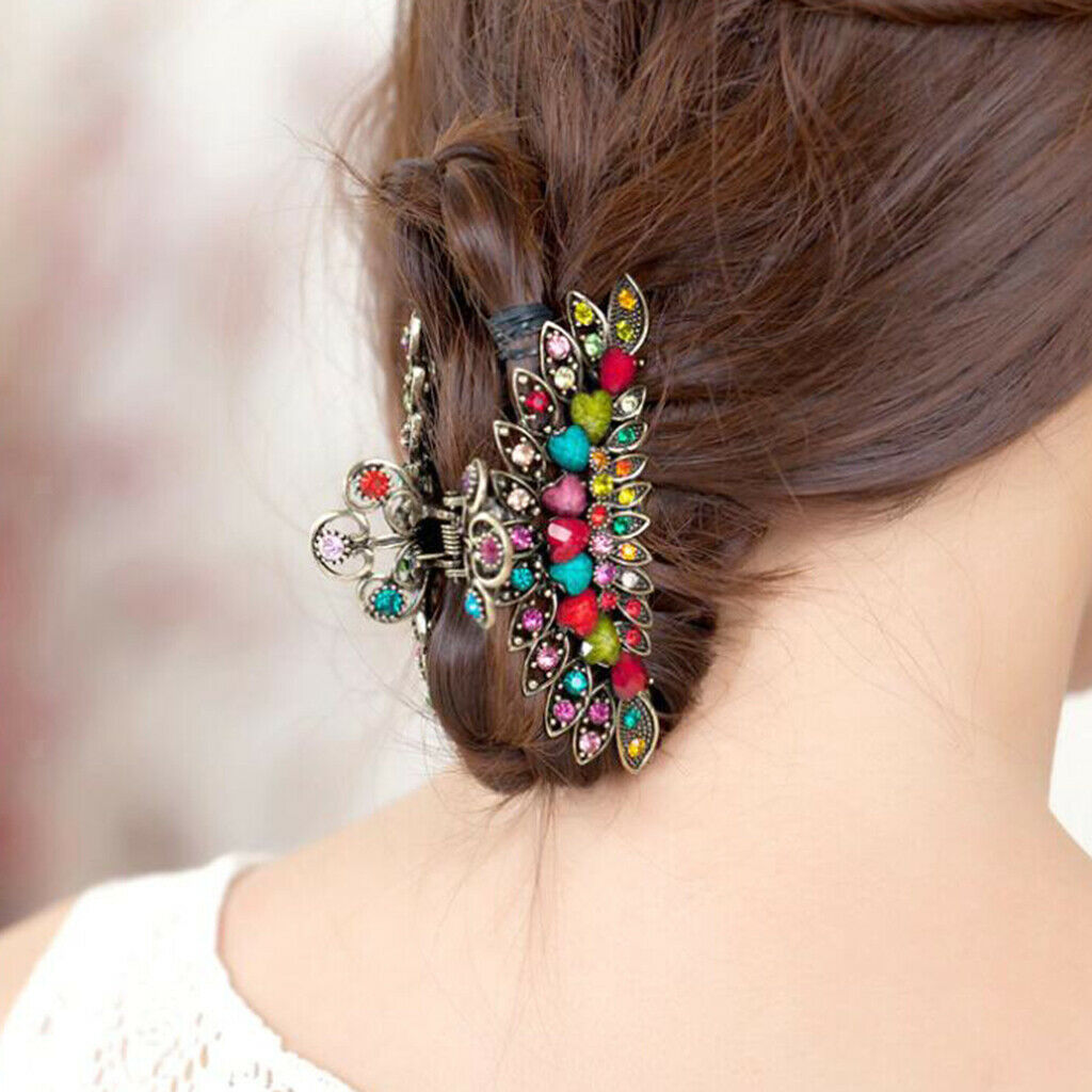 Metal Hair Clip Clamp Butterfly Flower Claw Diamante Crystal for Thick Hair