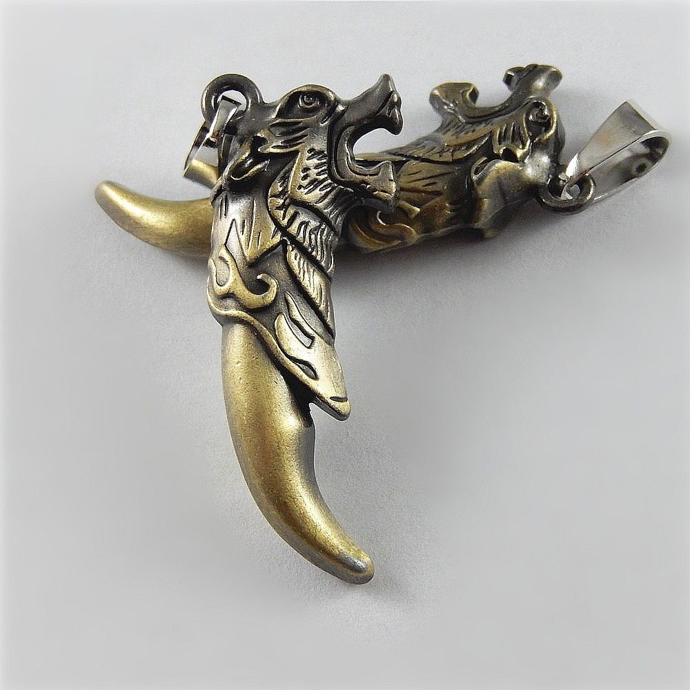 43*17*8mm Antiqued Bronze Wolf Tooth Alloy Necklace Pendant Jewelry Finding 2pcs