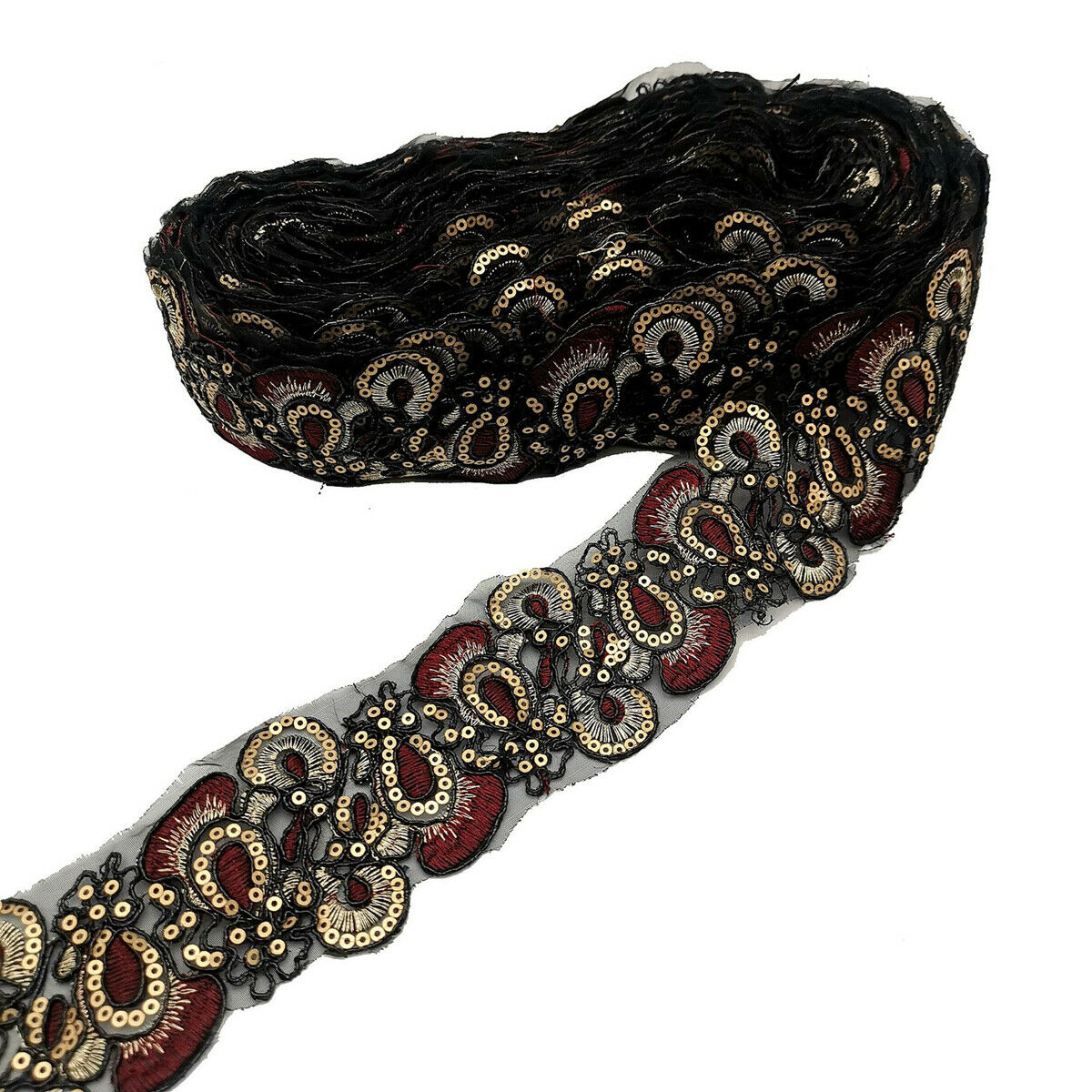 2 Yards Embroidered Sequins Lace Trim Ethnic Sew on Ribbon Clothes Accessories