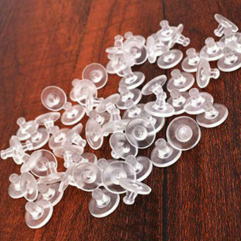 100Pcs Plastic Earring Plugging Stopper Holders Rubber Blocked Transparent Clear