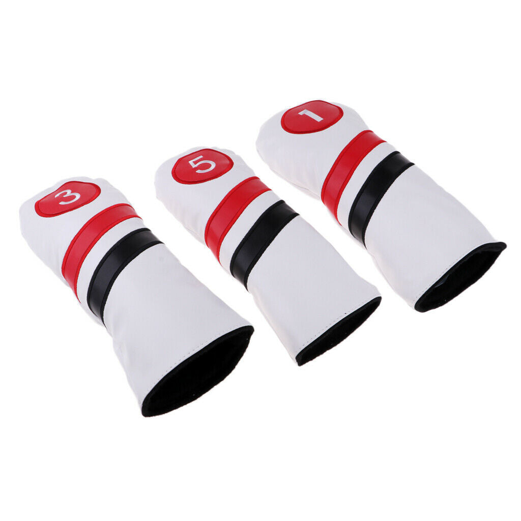 Golf Driver Head Cover, 3 or 5 Fairway Woods Headcovers Set of 3 White