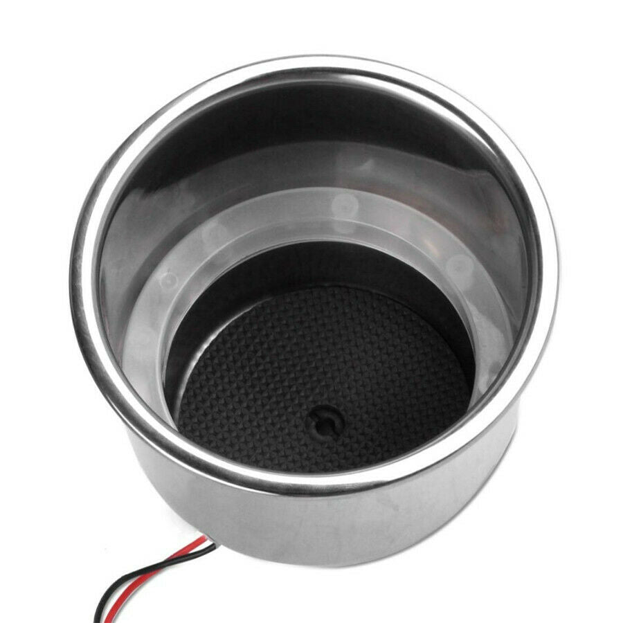 RGB 14LED Stainless Steel Cup Drink Holder + Remote Car Drain Marine Boat Truck