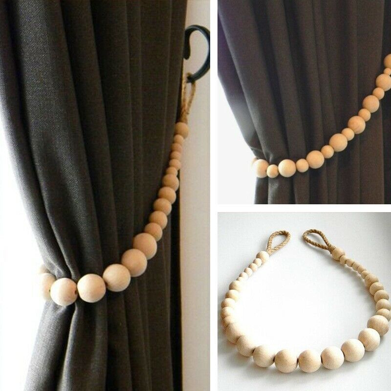 Set of 2 Curtain Tie Backs, Natural Wood Drapery Tiebacks, Window Treatment,S3Y8