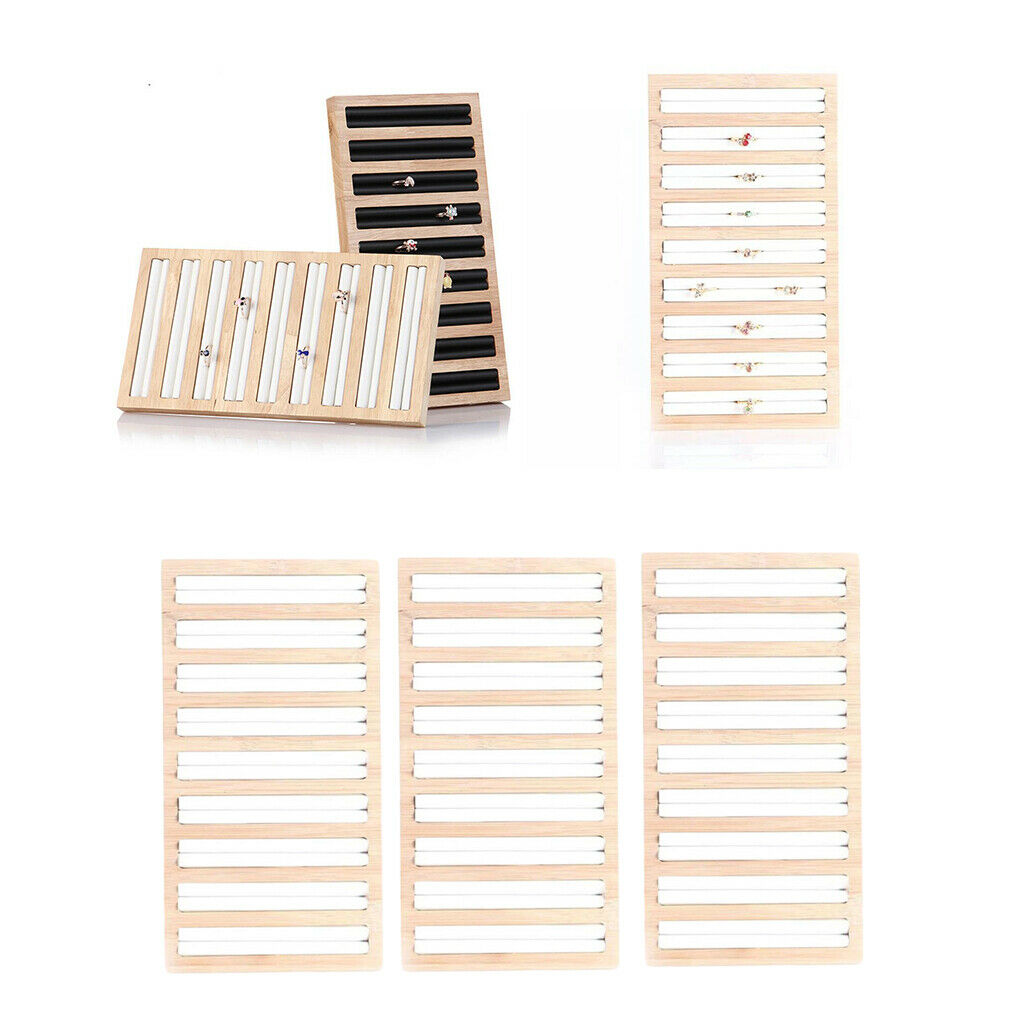 3pcs Bamboo Wooden Jewelry Display Plate Ring Earring Storage Stand for Shop