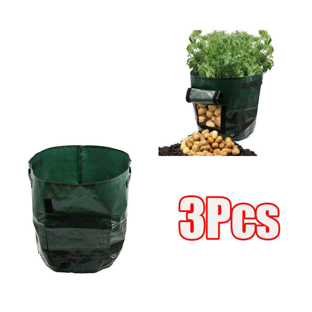 3Pcs 7 Gallon Garden Potato Grow Bags Container with Handles Flap Sturdy