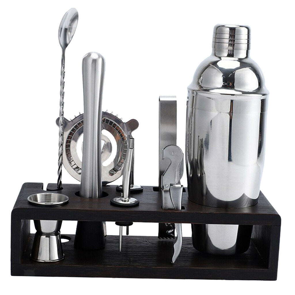 10pcs/Set Stainless Steel Bartender Kit Set Wine Shaker with Bamboo Holder