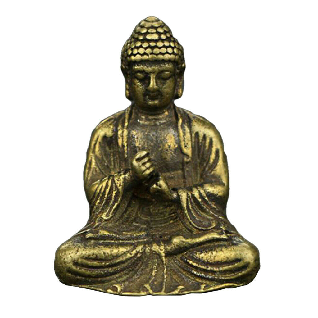 2 Pcs Brass Small Buddha Meditation Statue Seated Pose Home Decor Ornament
