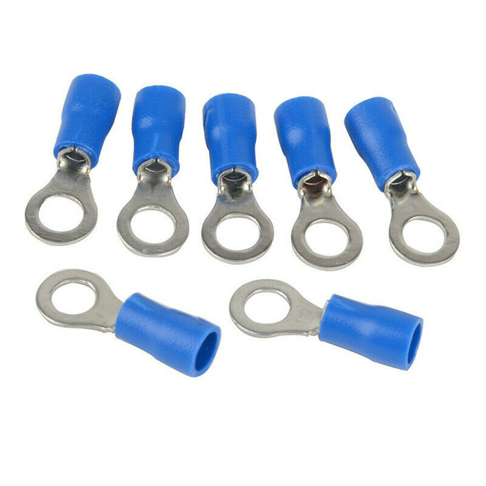 100x RV2-6 AWG 16-14 PVC Sleeve Pre Insulated Ring Terminals Connector 1/4 27A
