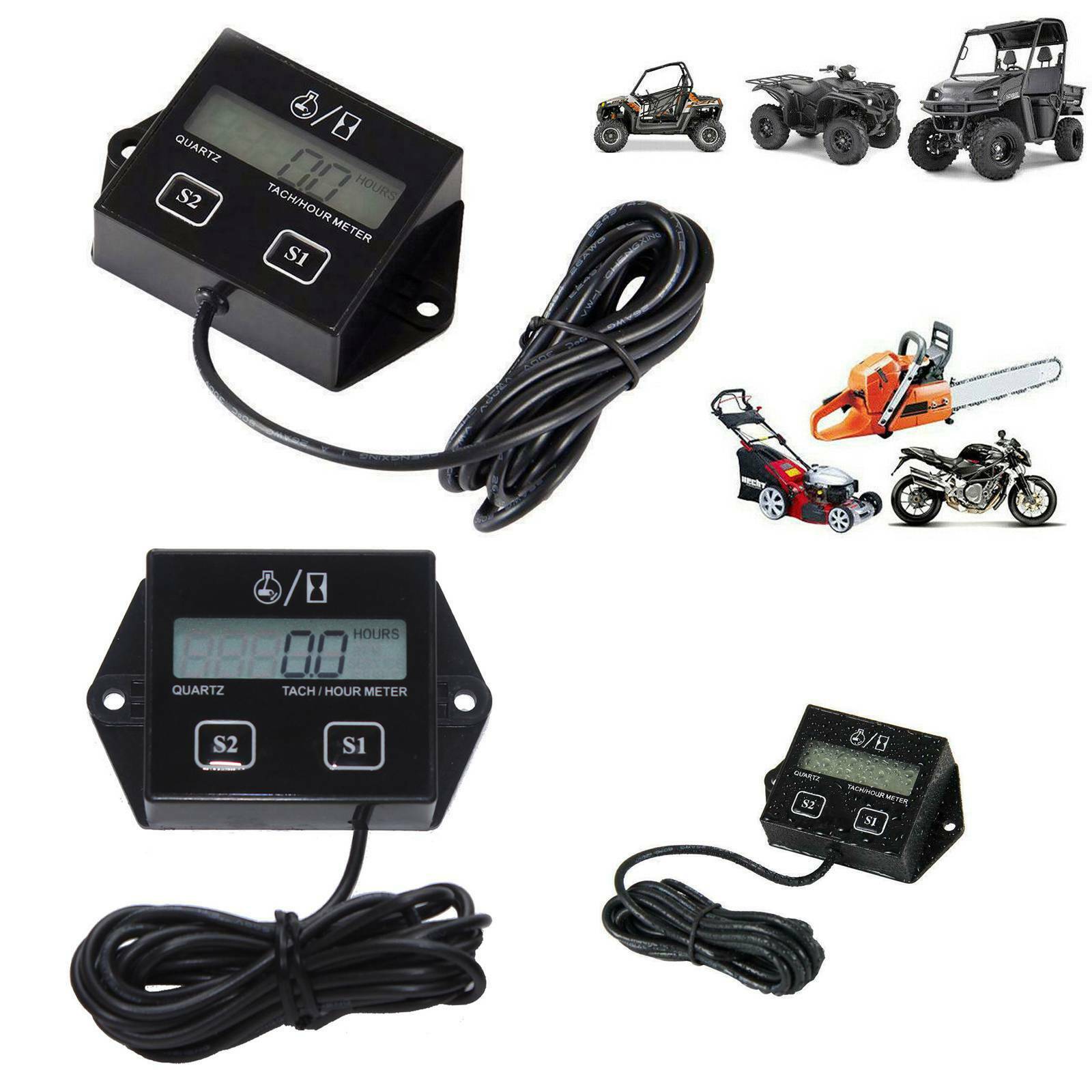 1PC Tiny Tach Digital Hour Meter/Tachometer for Marine Spark Mower Engine Motor