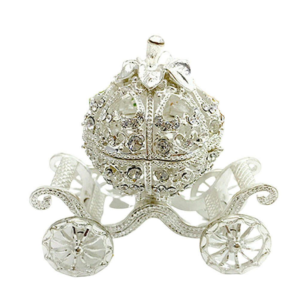 Metal Rhinestone Jewelry Trinket Box Pumpkin Carriage Shape Craft Home Decors