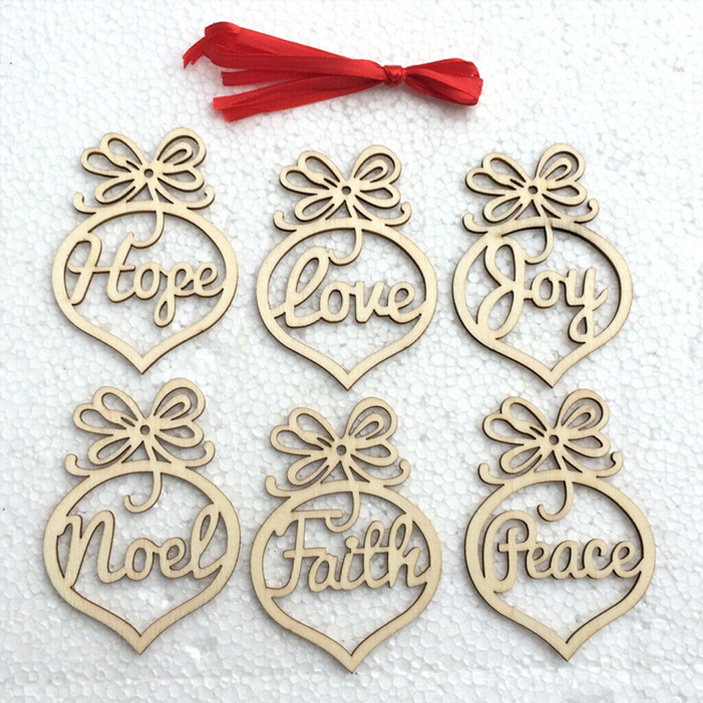 6pcs Wooden Heart Shape Embellishment + Rope Hanging for Christmas Decor