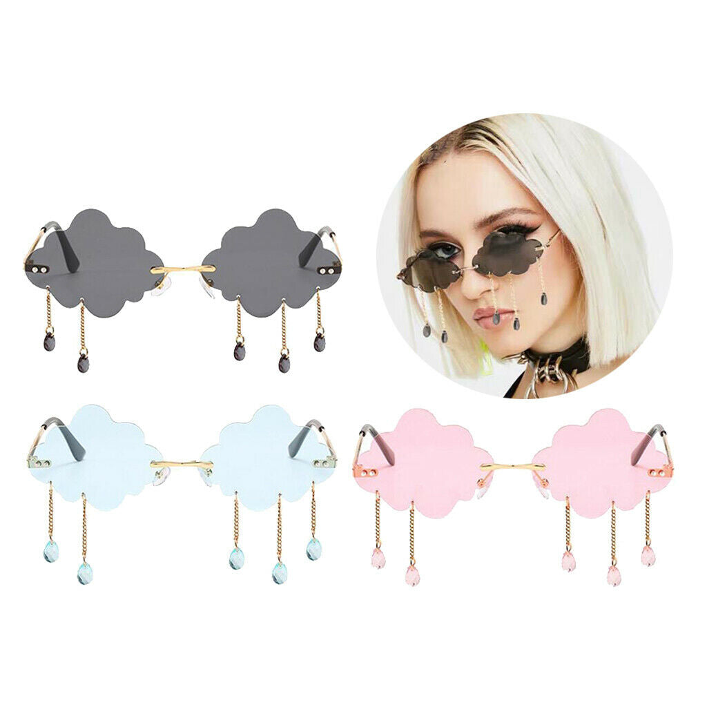 3pcs Unisex Punk Cloud Shape Sunglasses with Pendants Clear Lens UV400 Club