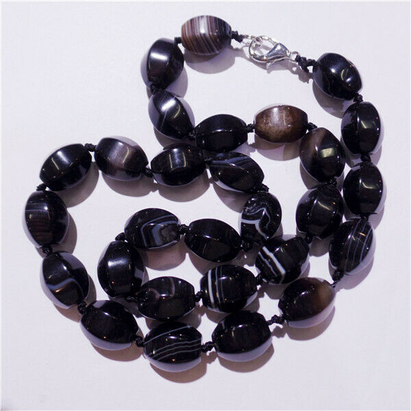 1 Strand 14x10mm Black Agate Faceted Lantern Beads Handmade Necklace 42cm HH9197