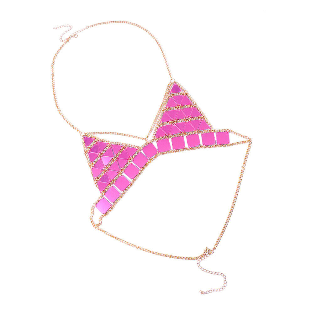 Triangle Sequin Halter Bra Chain Women Summer Bikini Rose Red Chest Chain