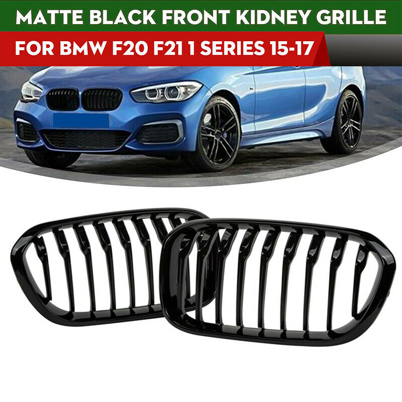 Pair Black Single Slat Front Kidney Grilles Grill For BMW F20/F21 LCI Facelift