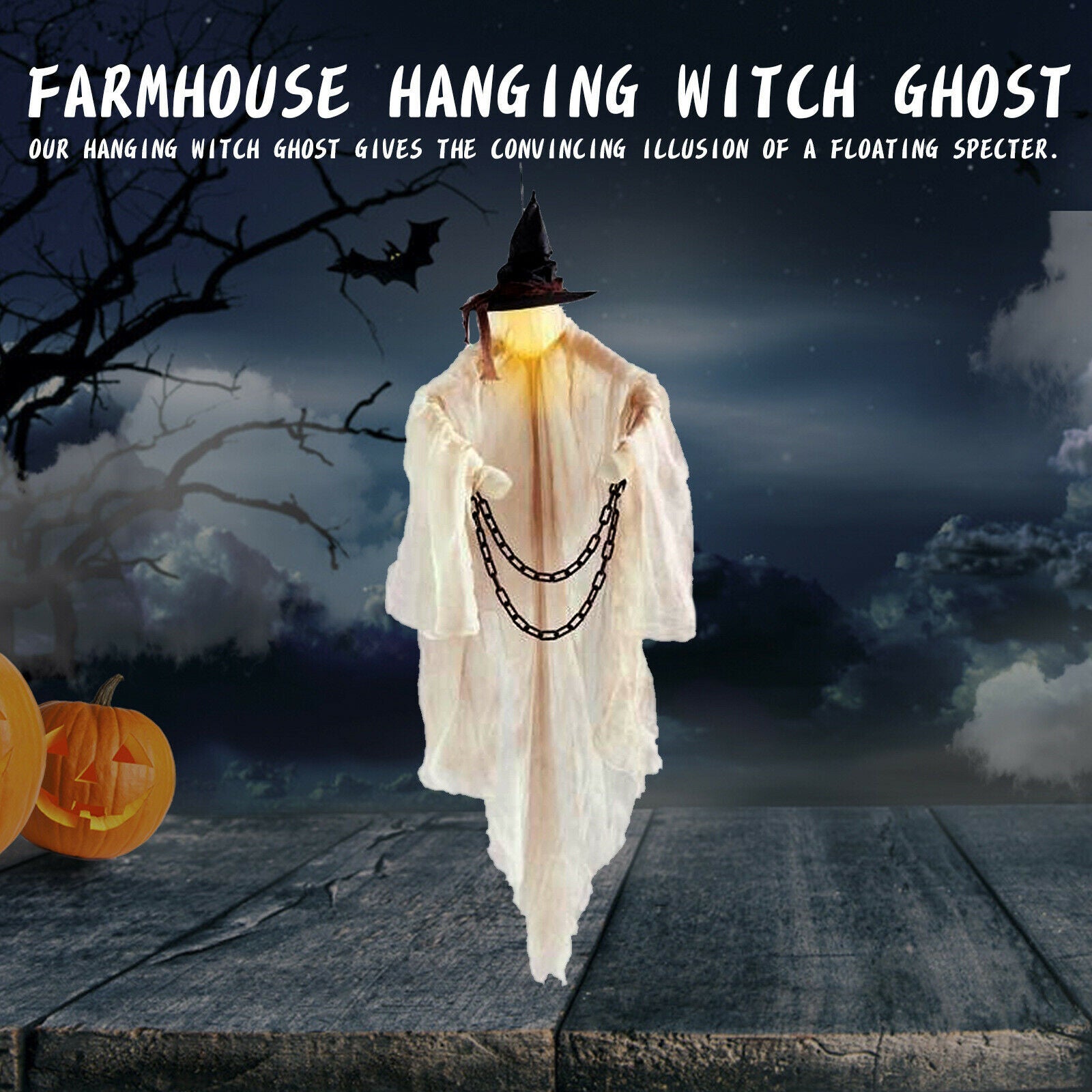 Halloween Hanging Ghost Witch Haunted House Farm Flying Horror Luminous Pendant