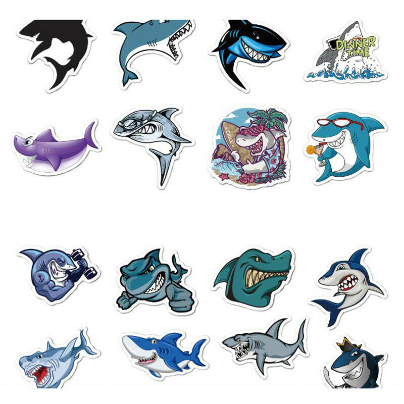 50Pcs Cute Animal Shark Stickers Laptop Skateboard Luggage Guitar Stickers T Fx