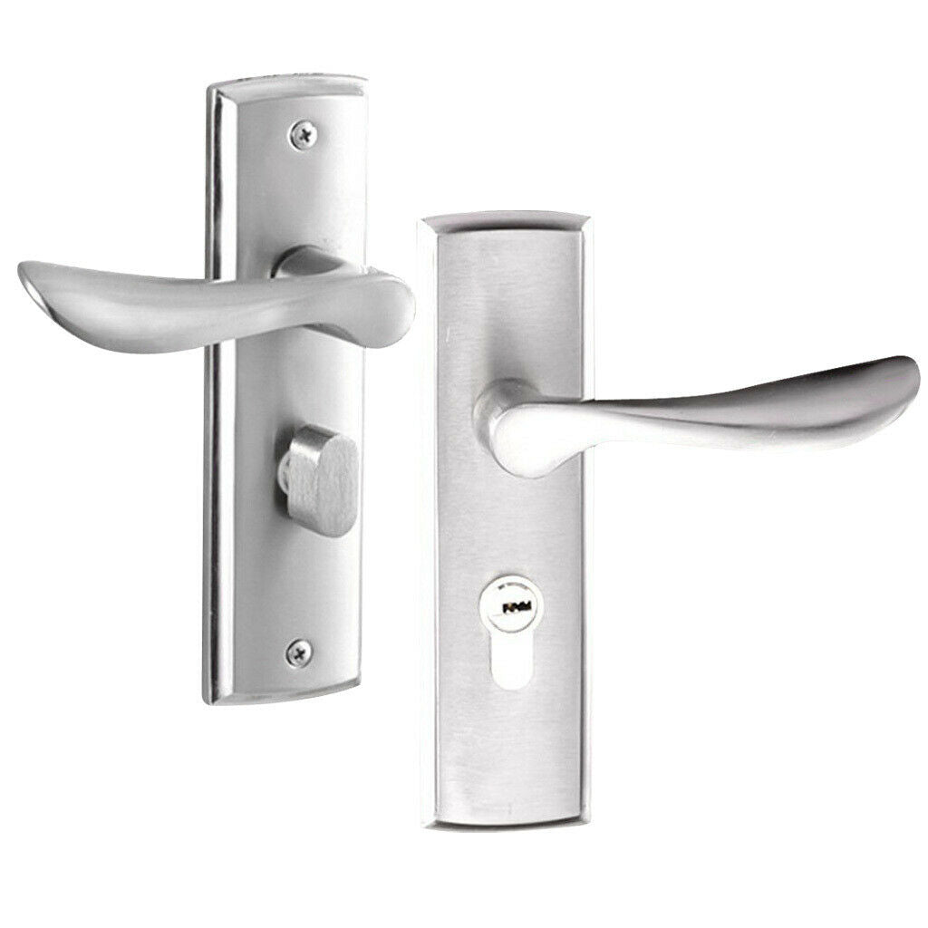 Door Handle Lever on Plate Latch Lock Lockset for Bathroom CHROME SATIN