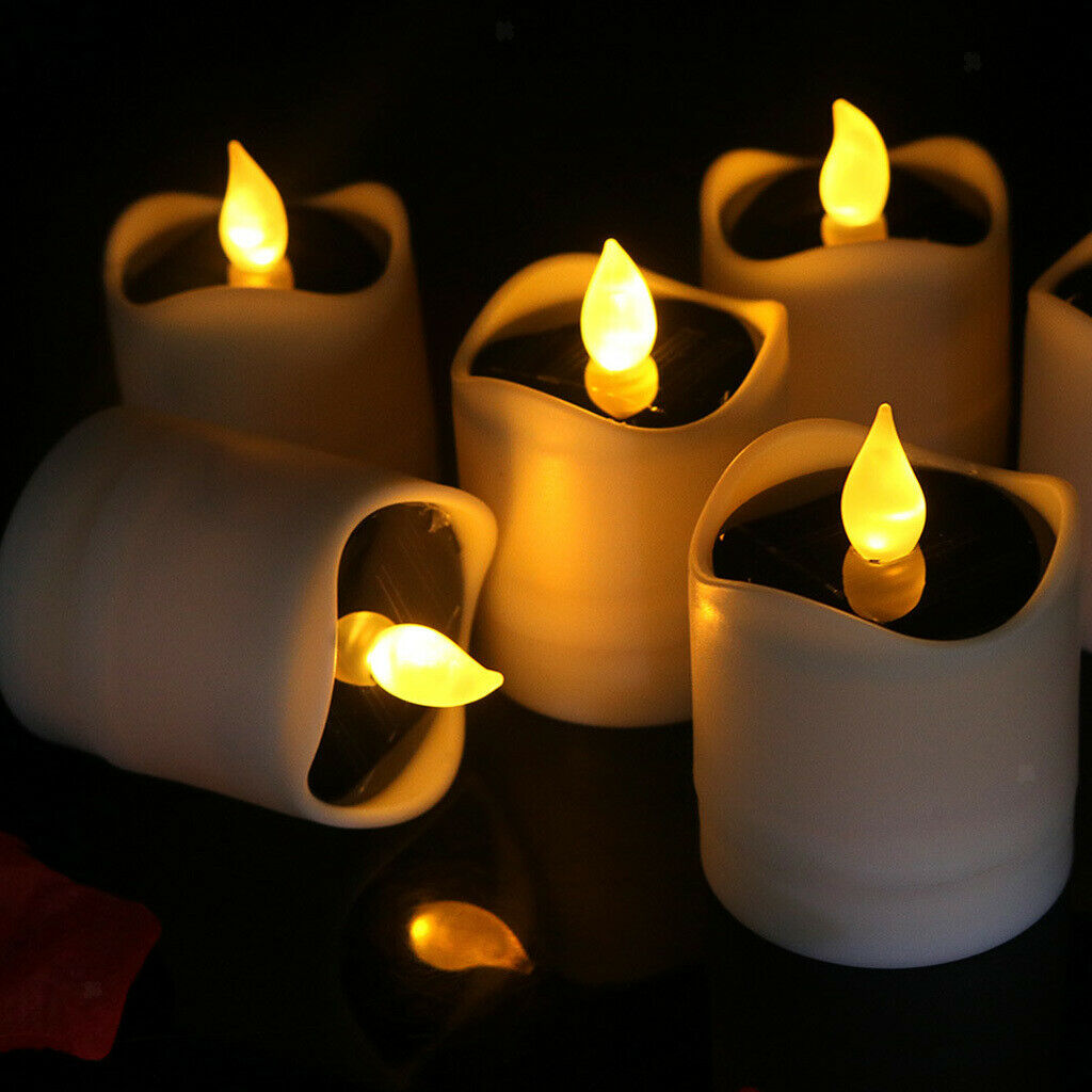 6x Flicking LED Tea Light Candle SOLAR Operated Flameless Tealight Decorative