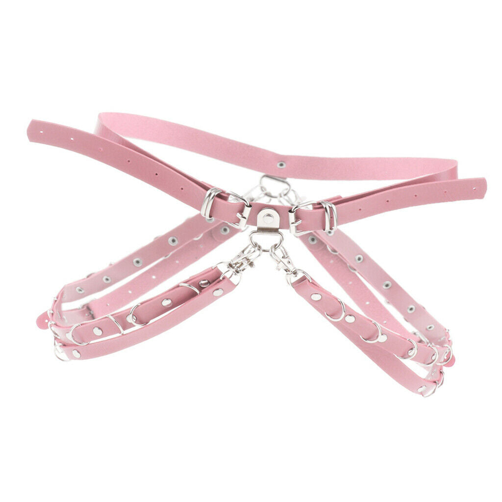 Fashion Gothic Punk Belt Adjustable Metal Body Chain PU Leather Women Pink