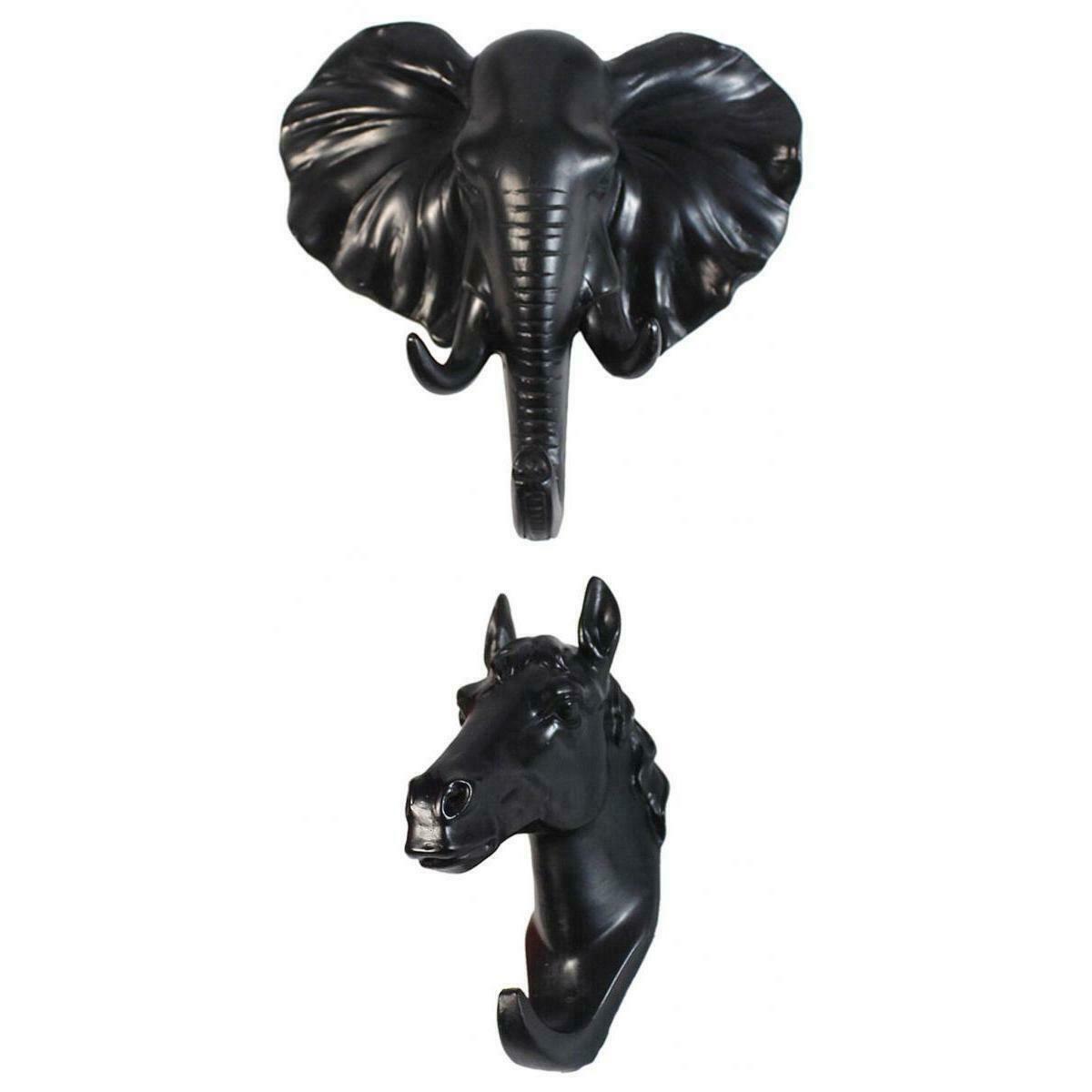 2 Pcs Decorative Hooks Wall/Door/Wardrobe Mounted Rack Elephant + Horse Pattern