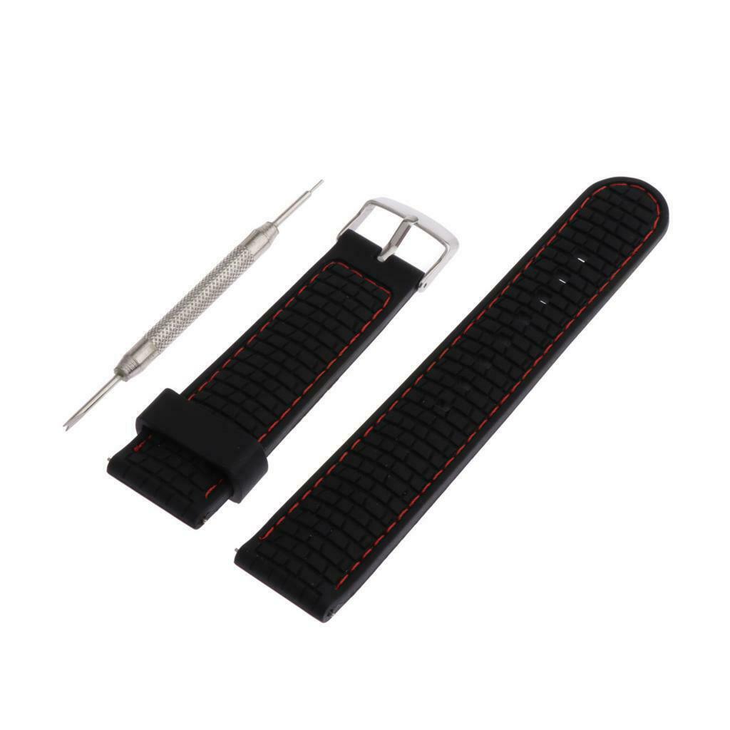 Waterproof Silicone Watch Strap with Stainless Steel Pin Buckle Red Line