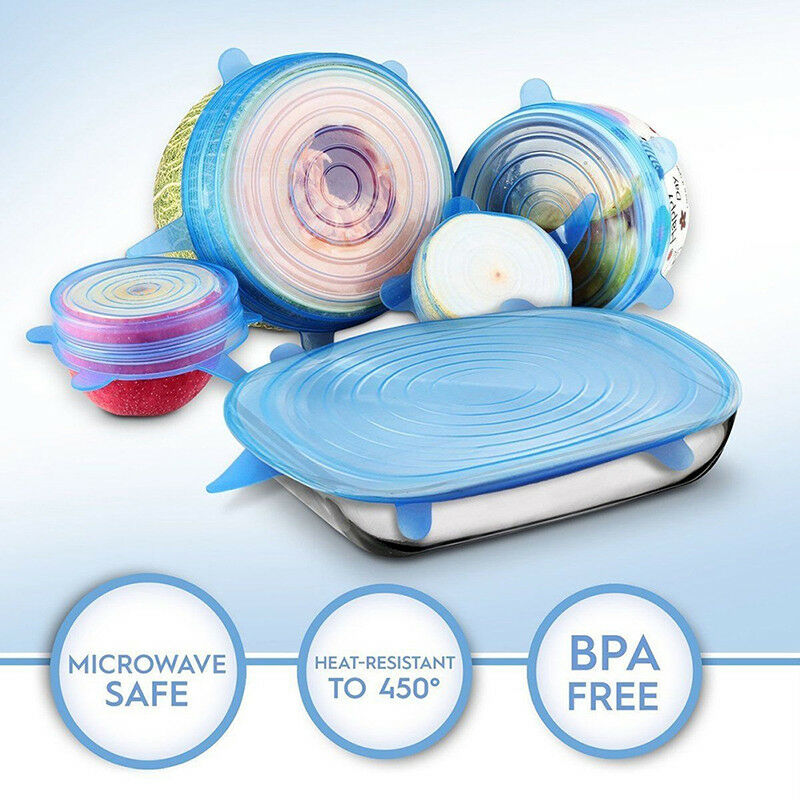 6X Reusable Silicone Wrap Bowl Seal Cover Stretch Lid Keep Food Fresh rISJCA