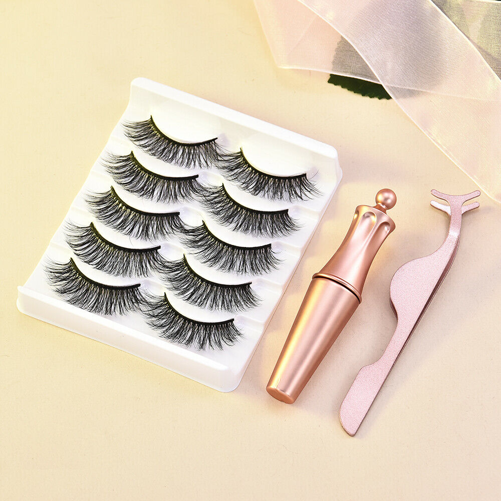 5 Pairs Magnetic Eyelashes with Waterproof Magnetic Eyeliner Long Lashes Set Kit