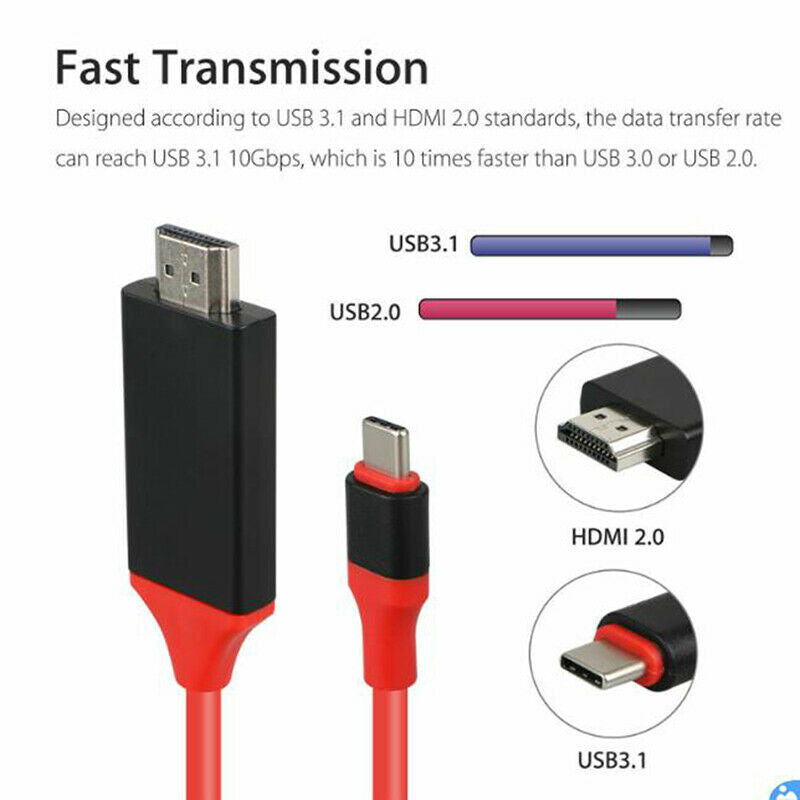 USB-C Type C to HDMI Cable AV TV Adapter USB 3.1 Plug And Play 4K HD Video CBDA