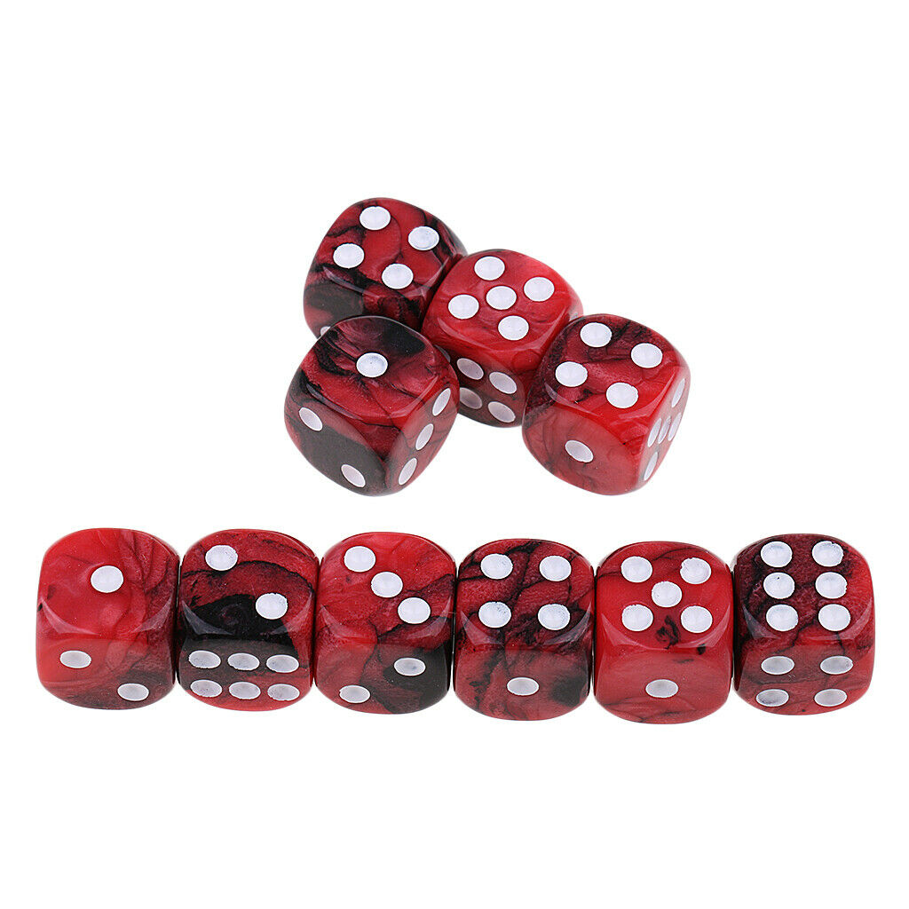 10Pcs Square Six Sided D6 Dice for  Roleplay Red Black