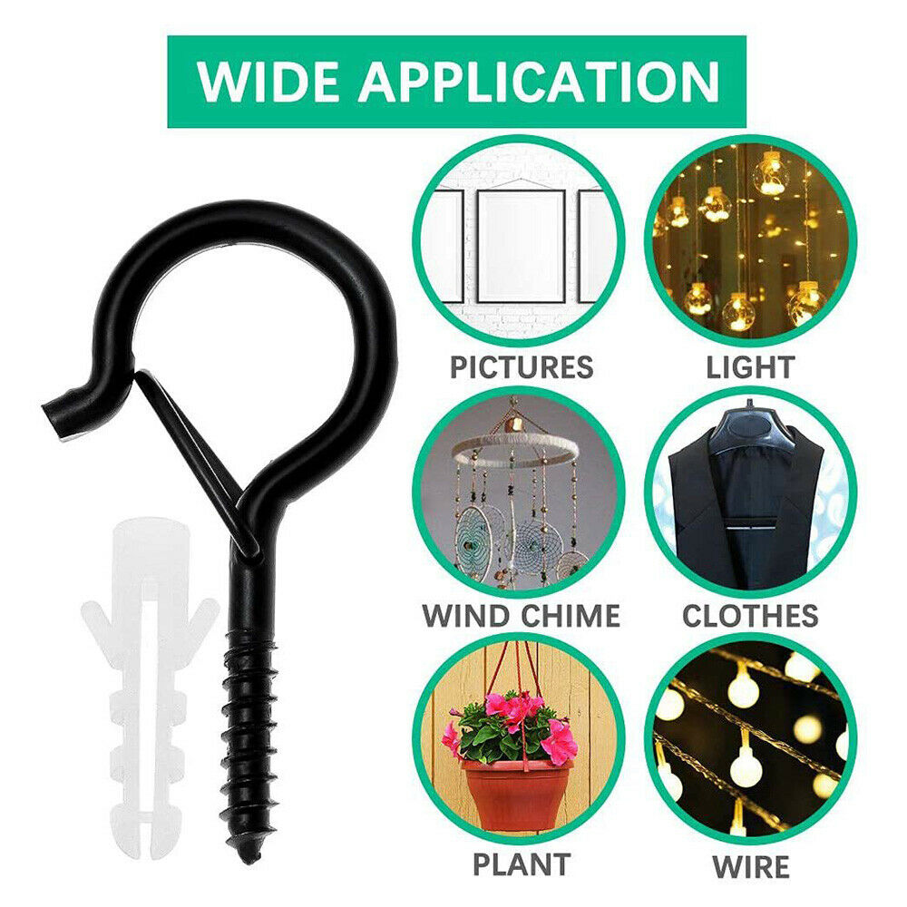 20Pcs Heavy Duty Screw-in Hooks with Windproof Safety Buckle for Hanging Clips