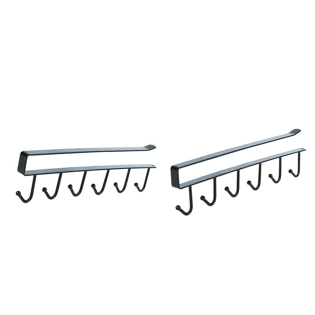 2Pcs Black 6 Hook Under Shelf Cabinet Rack Mug Tea Cup Holder Storage