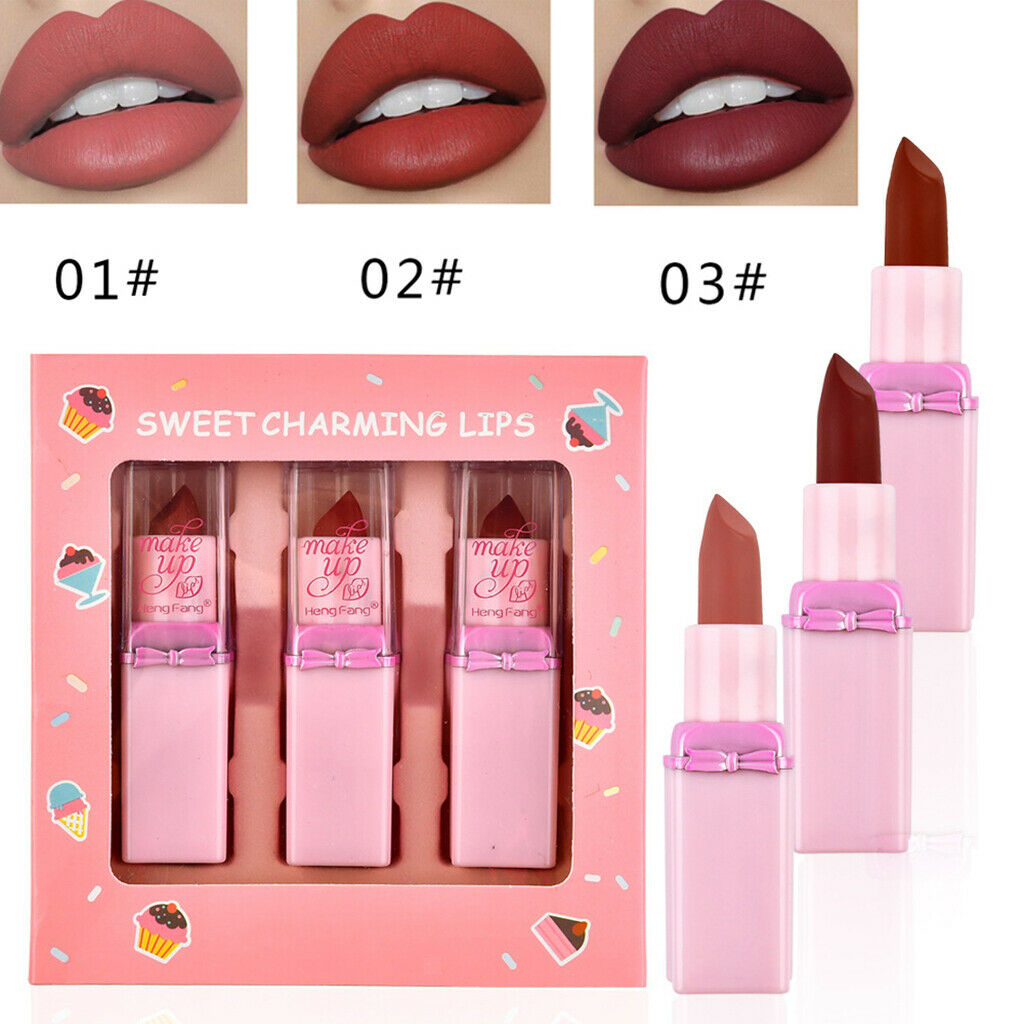 3x Non-sticky Matte Smooth Red Lip Stick Set Moisturizing Lipstick Lip Color