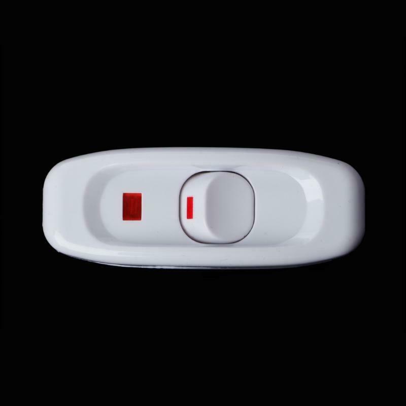 Compact White Plastic In-line Cord Light Lamp Switch 10A 250V with LED Indicator