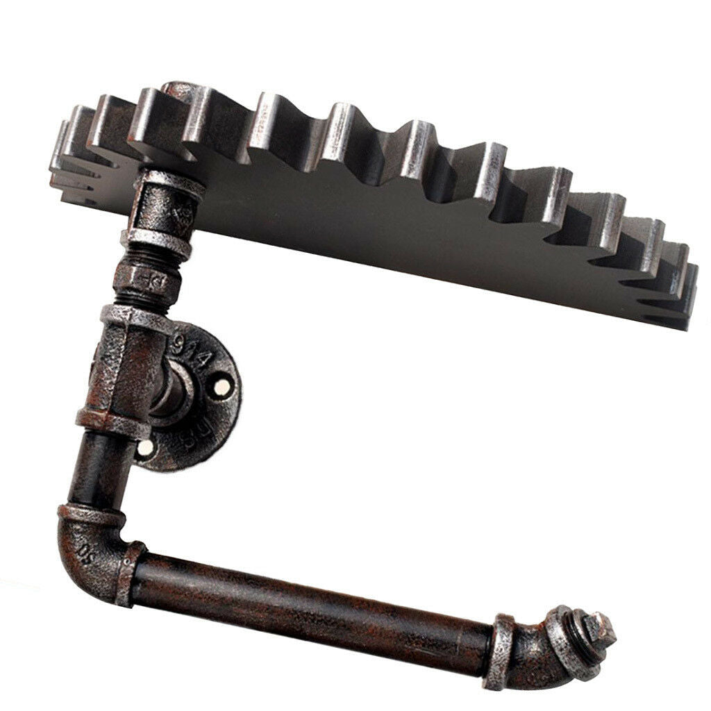Iron Pipe Hanger Wood Gear Wall Shelf Toilet Paper Holder Towel Hook Holder