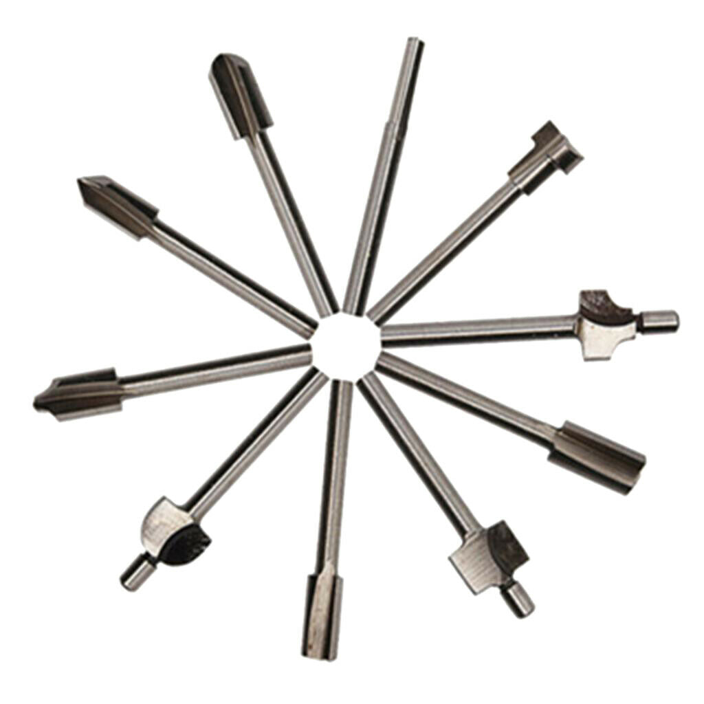 10 Set 1/8" 3mm HSS Woodworking Router Bit Cutter Milling Fits Rotary Tools