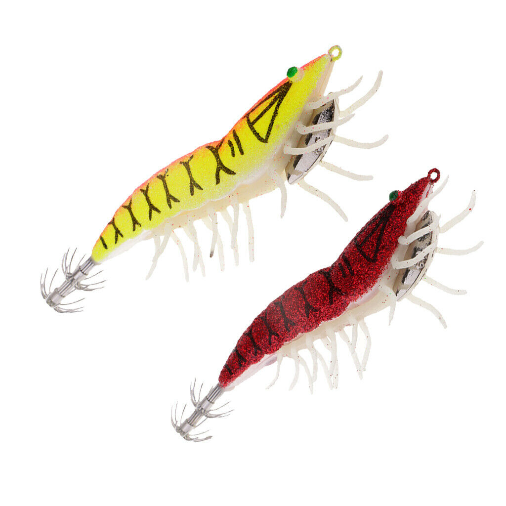 2pcs Noctilucent Shrimp Fishing Lure Prawn Bait Squid Jig Hook Night Fishing