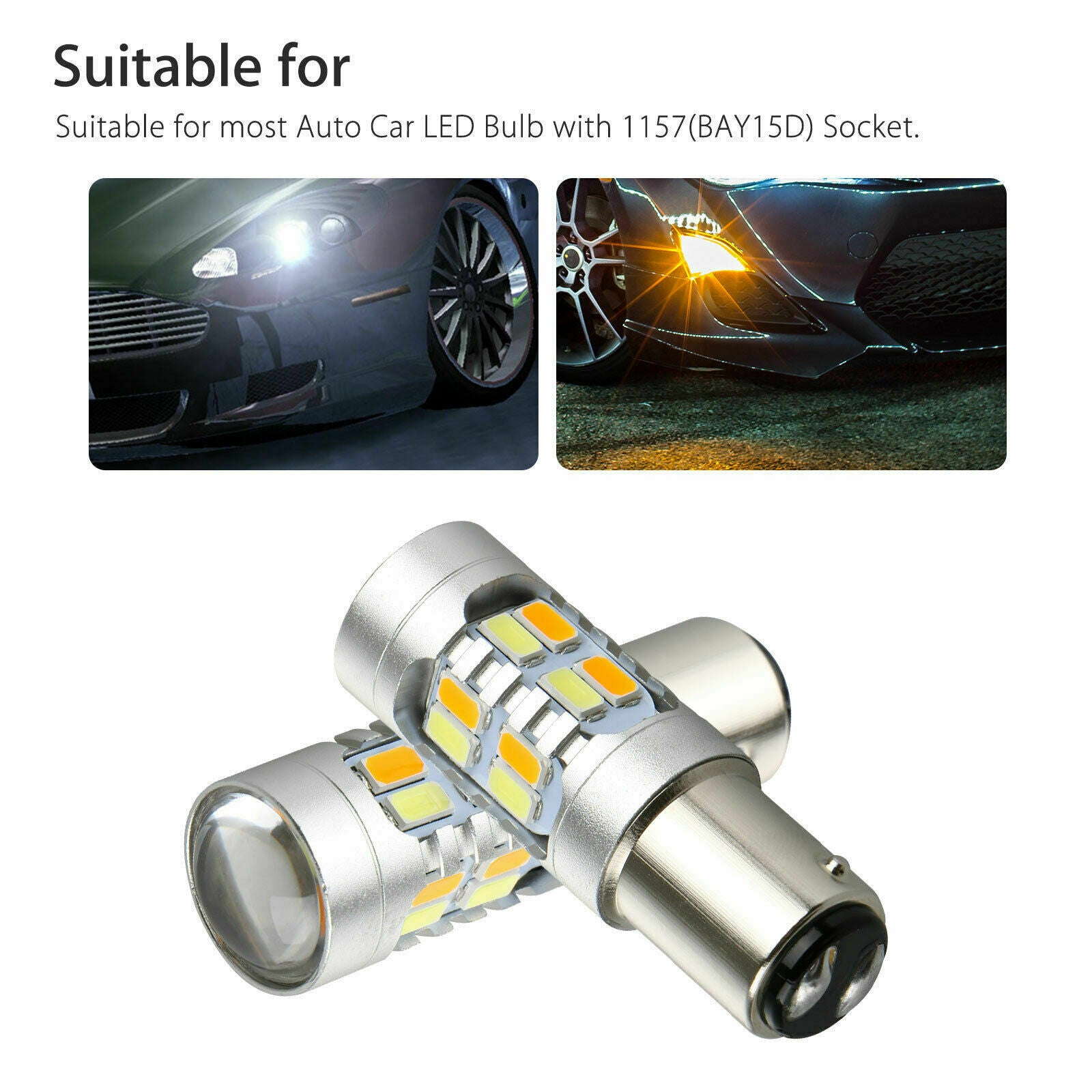 2x 1157 Dual Color Switchback 5630 6000K White/Amber LED Signal Turn Light Bulbs