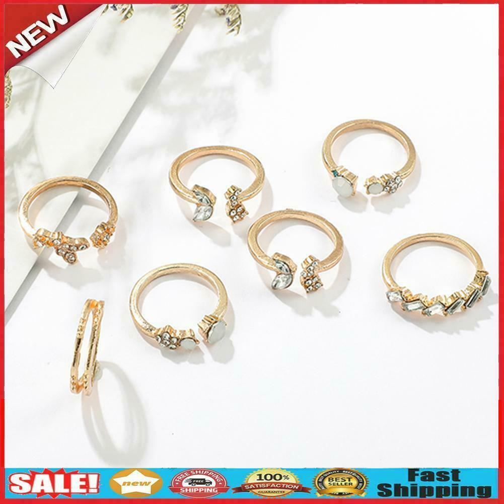 7pcs/set Rhinestone Butterfly Flower Ring Women Open Knuckle Rings Jewelry @