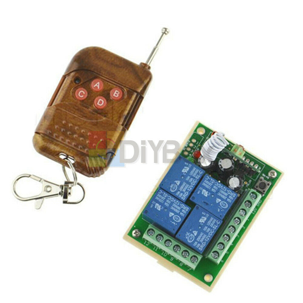 DC12V 4 Channel 10A Relay Wireless RF Remote Control Switch Transmitter Receiver