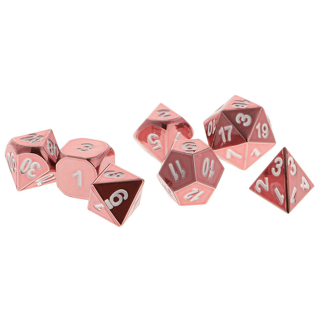 7Pieces Alloy Polyhedral Role Playing Game Dices with Box for TRPG Toys Pink