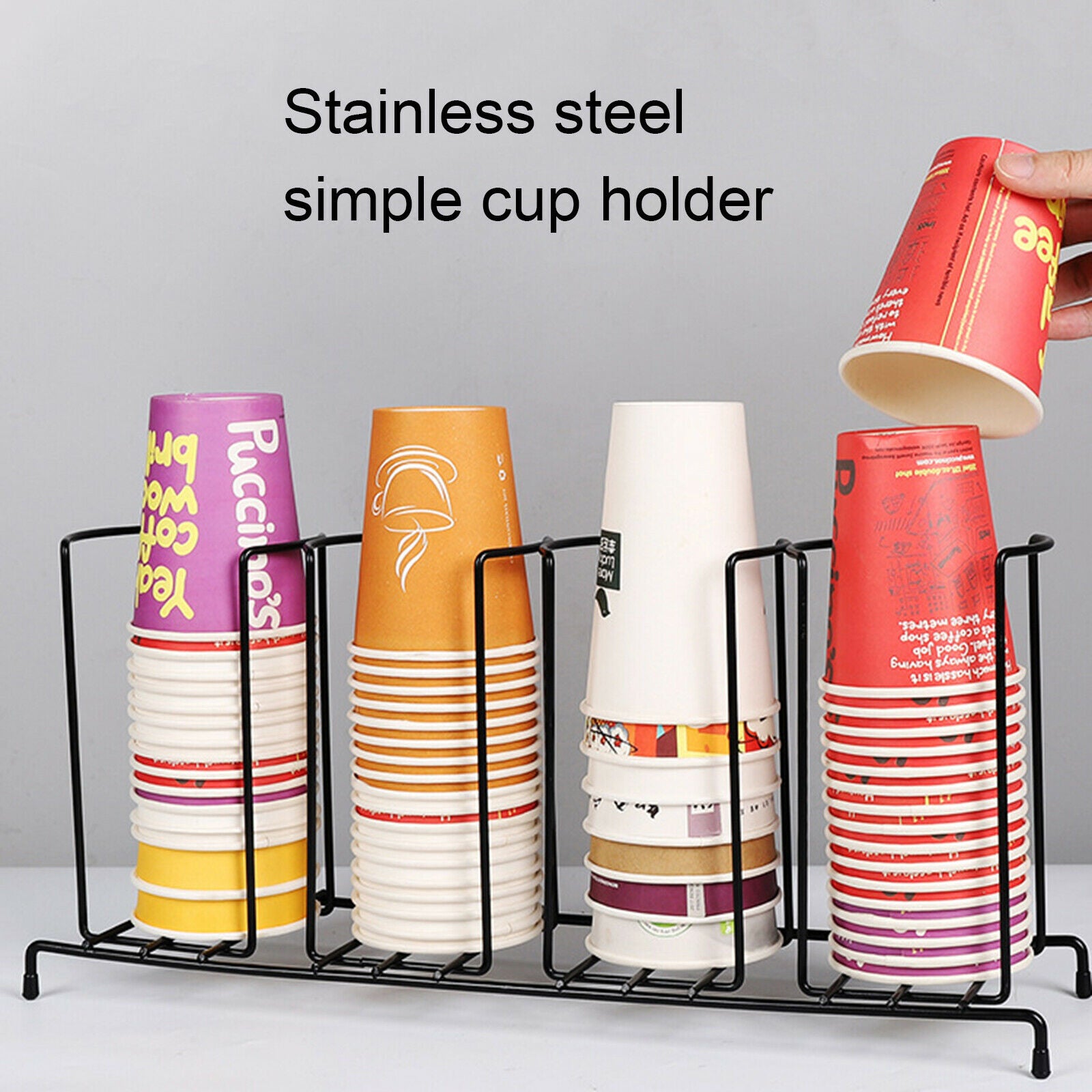 4 Compartments Coffee Cup and Lid Organizer Paper Cup Dispenser Storage Rack