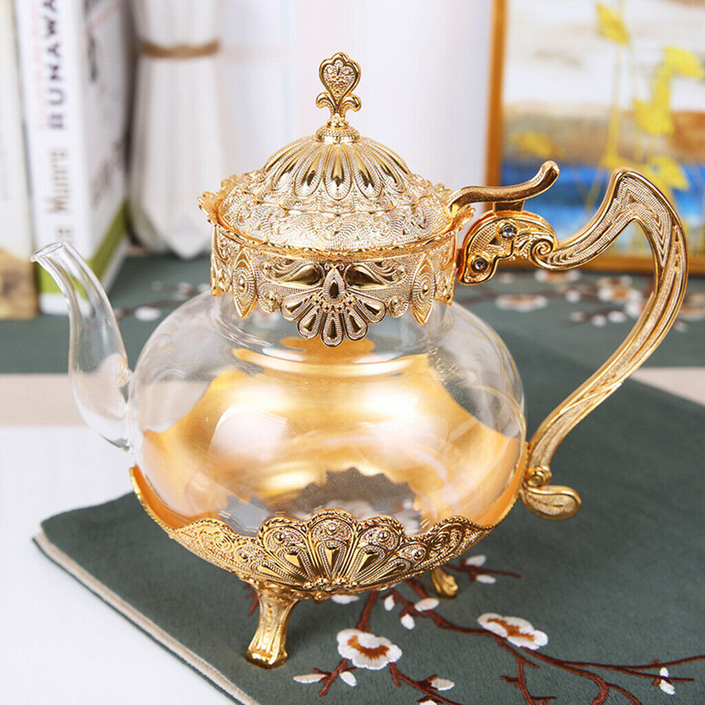 Glass Teapot Metal Juice Pot Glassware Wedding Gifts for Wife Mum Golden