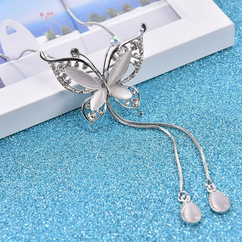 Opal Stone Butterfly Chain Sweater long Necklace Pendants Gift for Girl J.l8