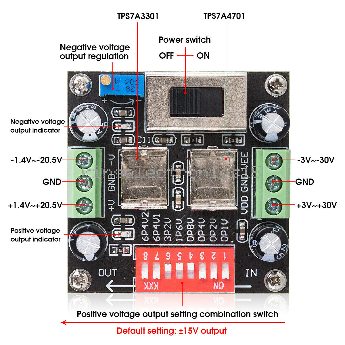 1X TPS7A3301 TPS7A4701 Ultra-low Ripple Positive Negative Power Supply Module